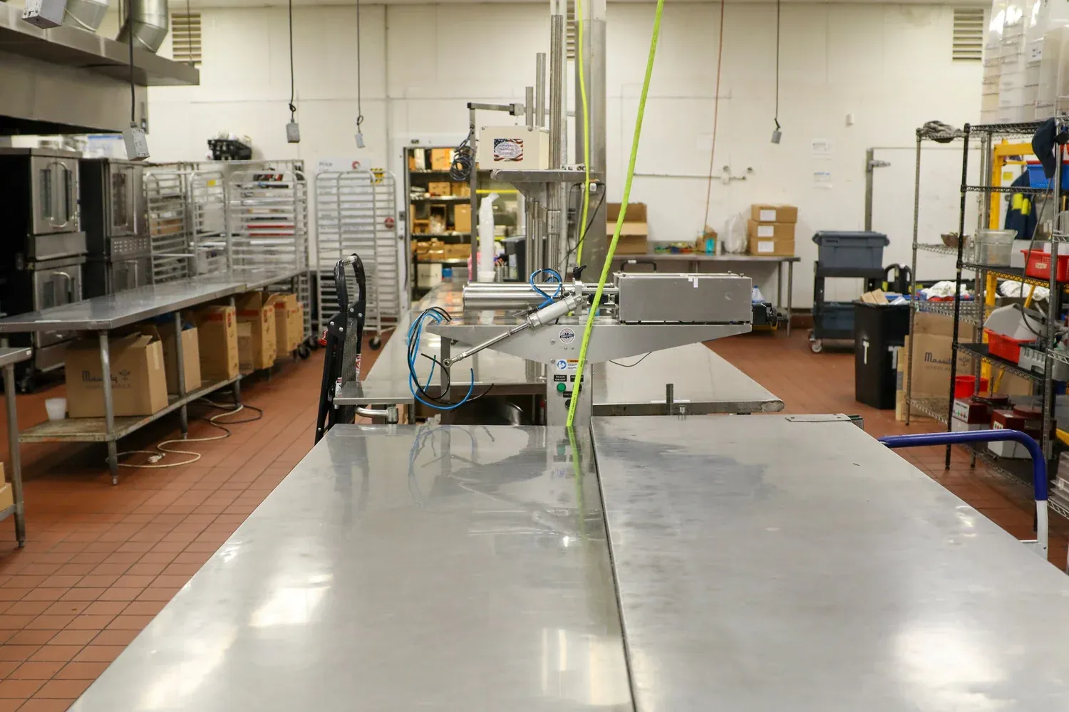 Long stainless prep tables