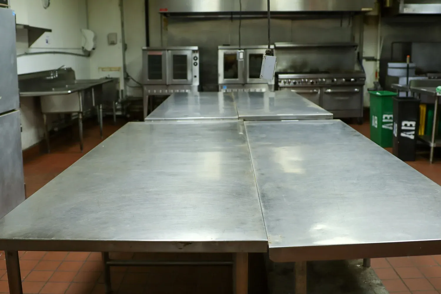 Prep tables in front of the oven line